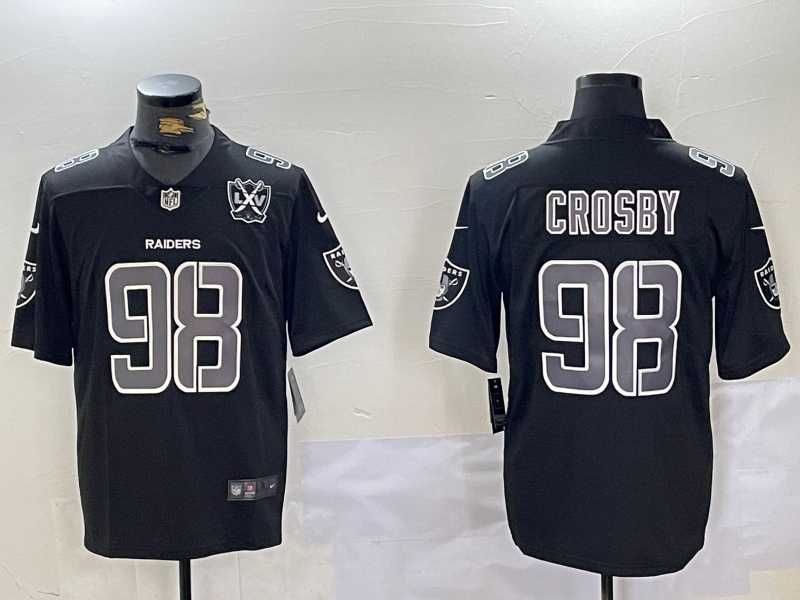 Mens Las Vegas Raiders #98 Maxx Crosby Black 65TH Patch Limited Fashion Vapor Jersey Dzhi